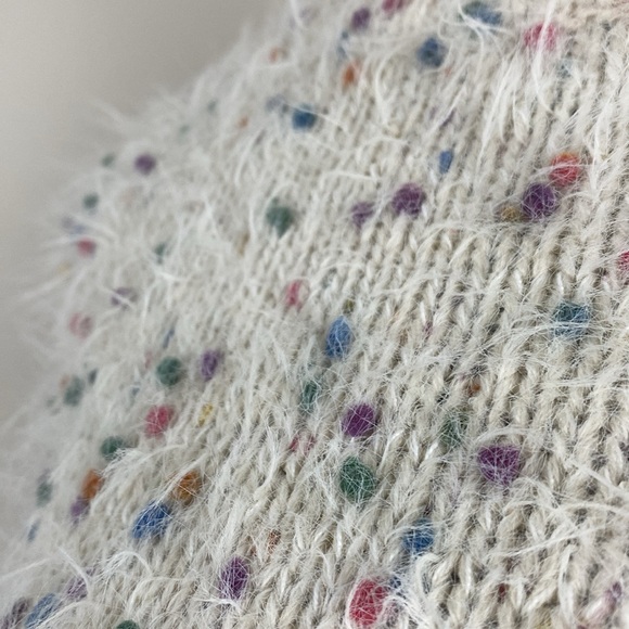 Twee Fuzzy Colorful Rainbow Sprinkle Knit Cream Sweater Medium Large - Picture 2 of 13